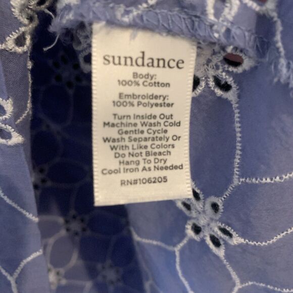 SUNDANCE CATALOG Florina Eyelet Top Size Medium Blue White Flutter Cap Sleeve - Picture 6 of 16